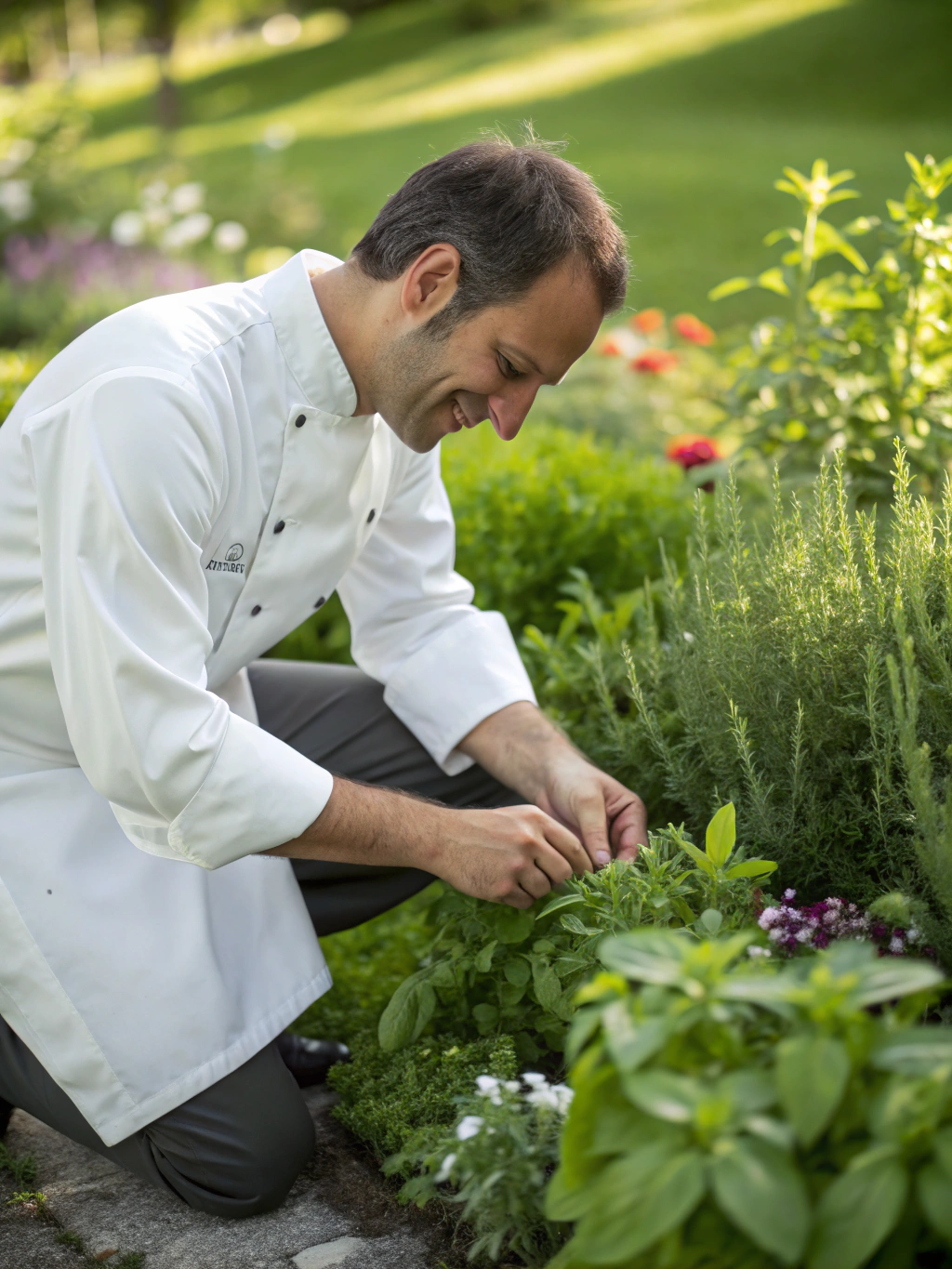 Head chef selecting fresh seasonal produce in the kitchen