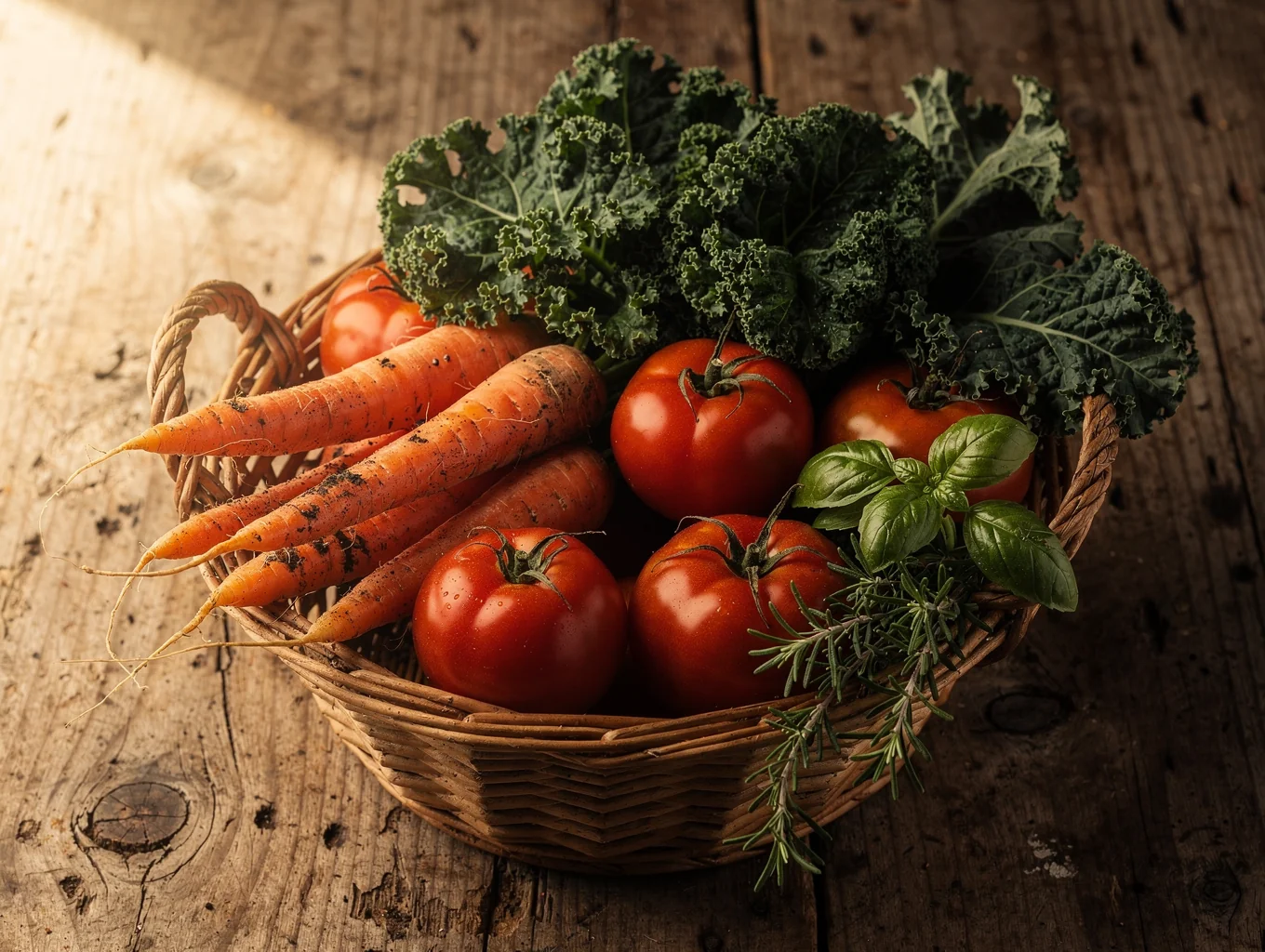 Handpicked garden vegetables ready for the evening service