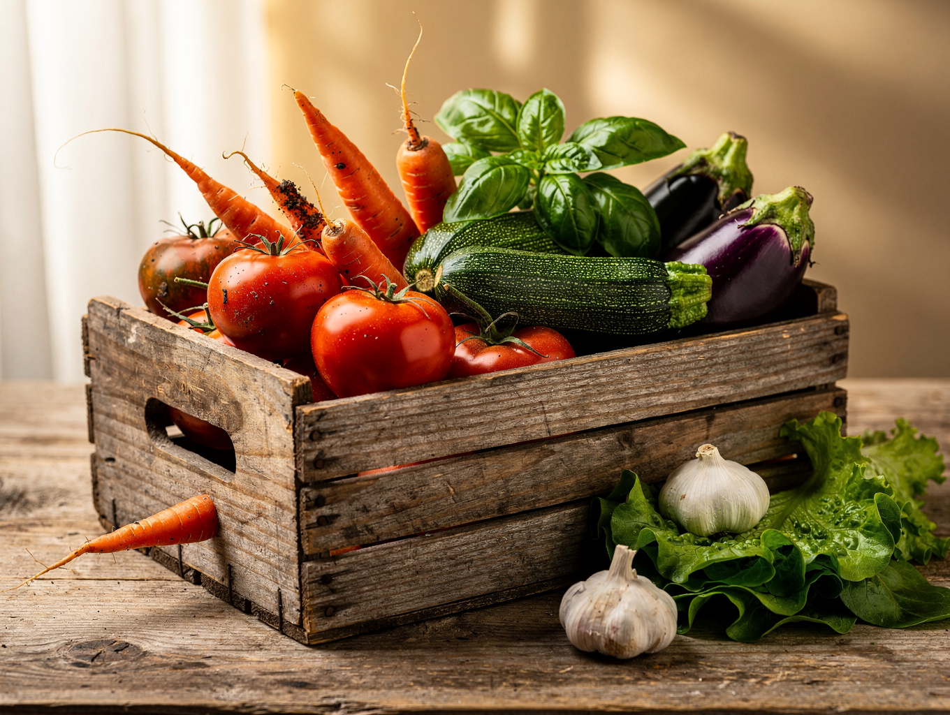 Freshly harvested heirloom vegetables and greens at Highland Soil