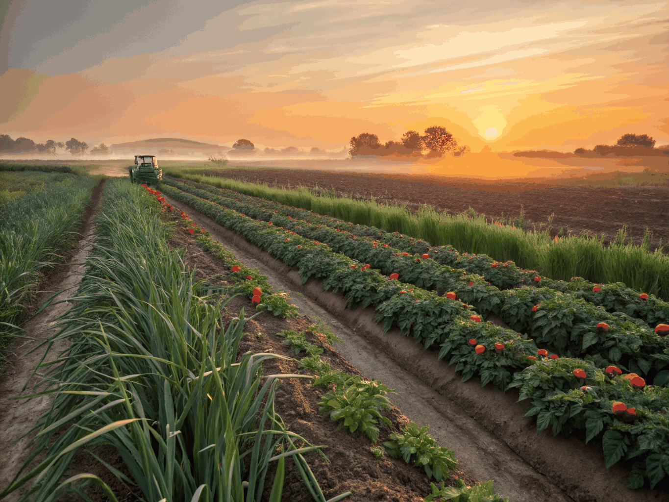 Freshly picked seasonal vegetables in morning light