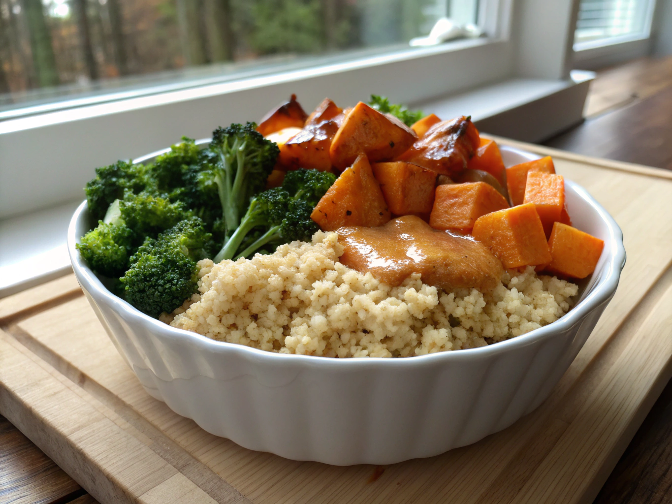 Quinoa bowl with roasted squash and kale