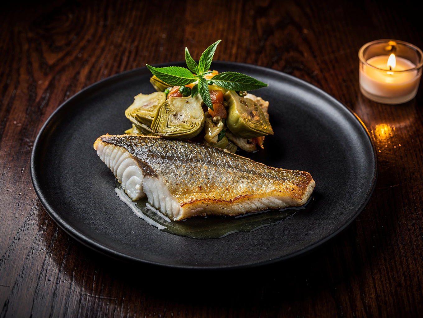 Pan-seared sea bass with asparagus and lemon butter